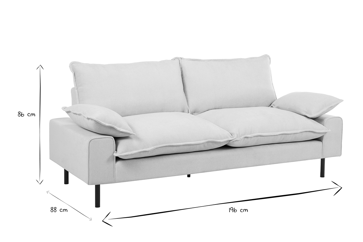 Sof moderno 3 plazas de tejido efecto aterciopelado texturizado beige y metal negro DORY