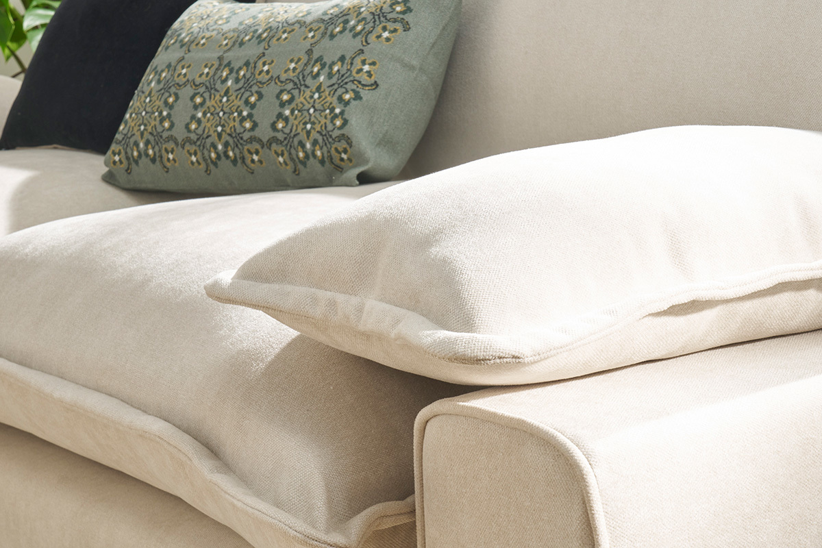 Sof moderno 3 plazas de tejido efecto aterciopelado texturizado beige y metal negro DORY
