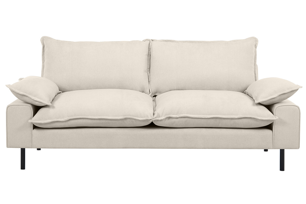 Sof moderno 3 plazas de tejido efecto aterciopelado texturizado beige y metal negro DORY