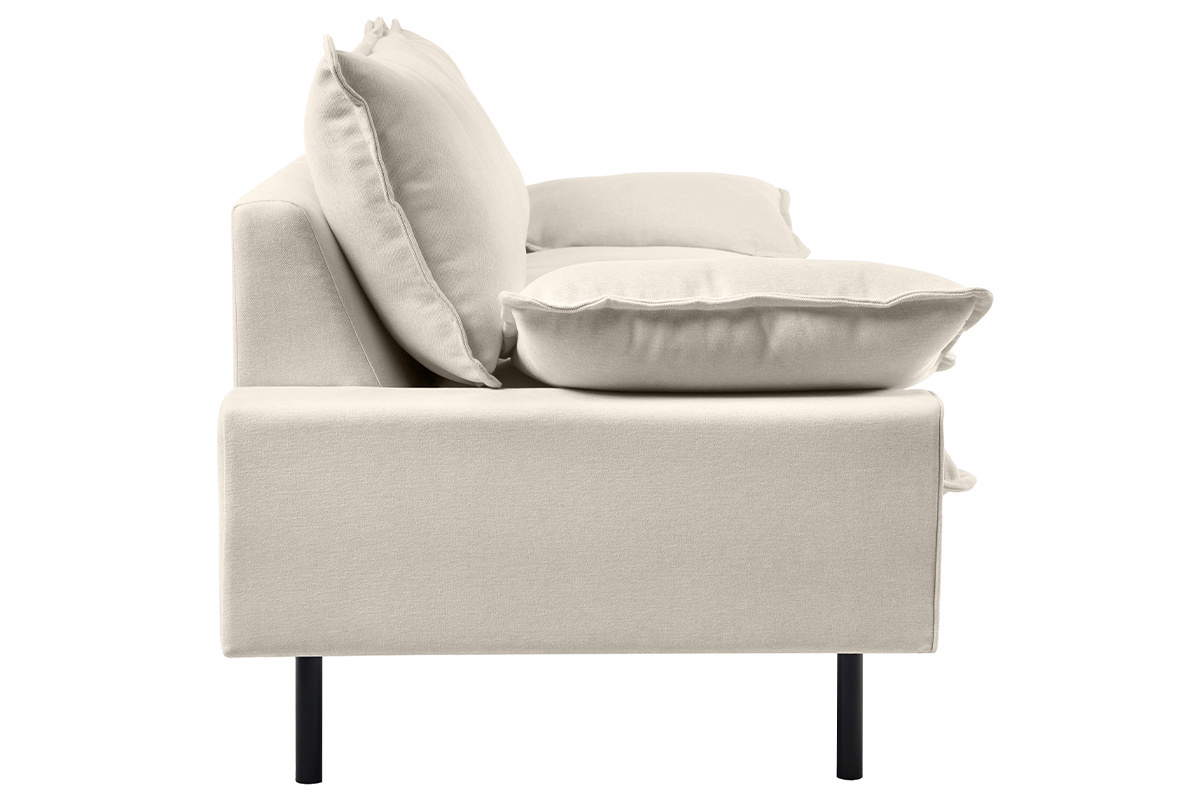 Sof moderno 3 plazas de tejido efecto aterciopelado texturizado beige y metal negro DORY