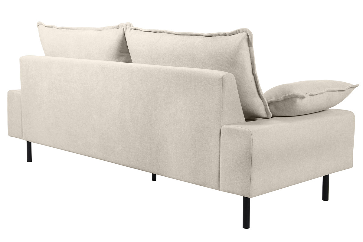 Sof moderno 3 plazas de tejido efecto aterciopelado texturizado beige y metal negro DORY