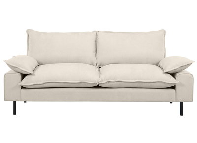 Sofá moderno 3 plazas de tejido efecto aterciopelado texturizado beige y metal negro DORY