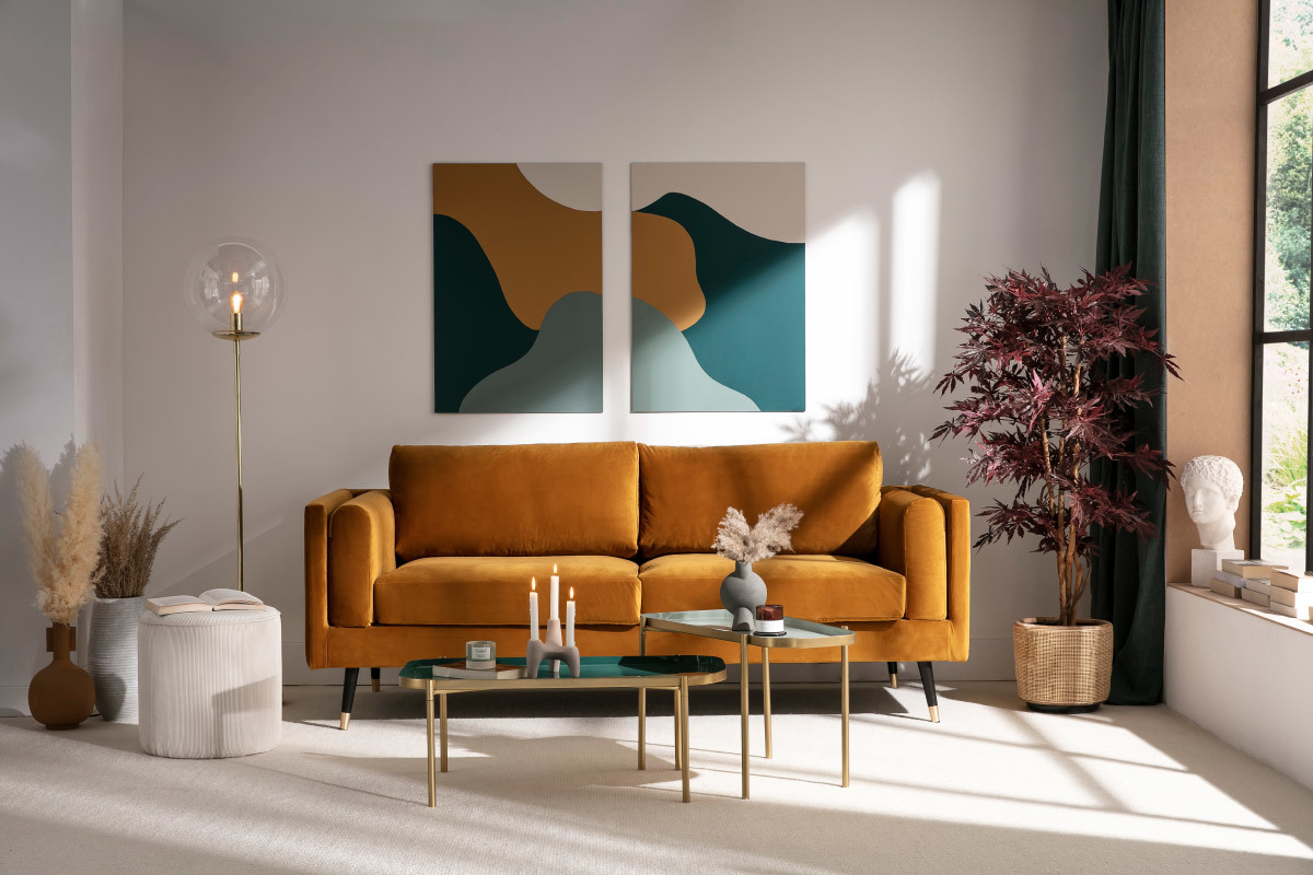 Sof moderno 3plazas de terciopelo amarillo STING