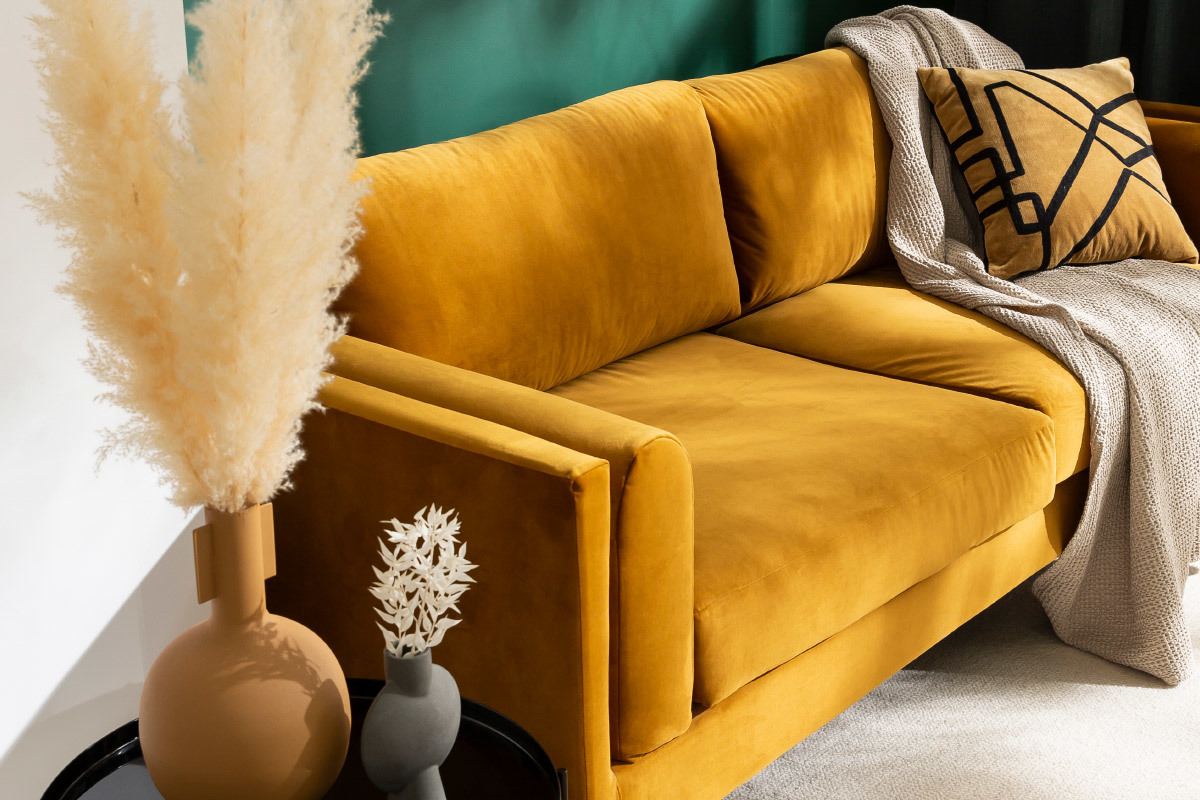 Sof moderno 3plazas de terciopelo amarillo STING