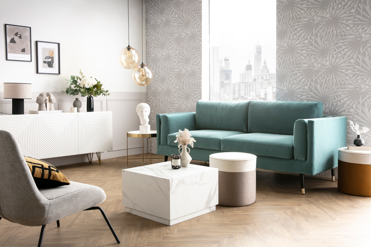 Sof moderno 3plazas de terciopelo verde grisceo STING