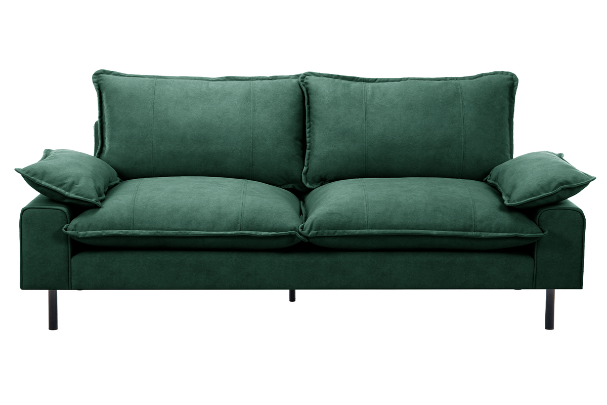 Sof moderno 3 plazas de terciopelo verde oscuro y metal negro DORY