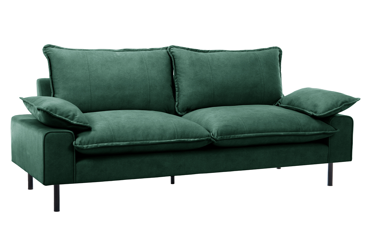 Sof moderno 3 plazas de terciopelo verde oscuro y metal negro DORY
