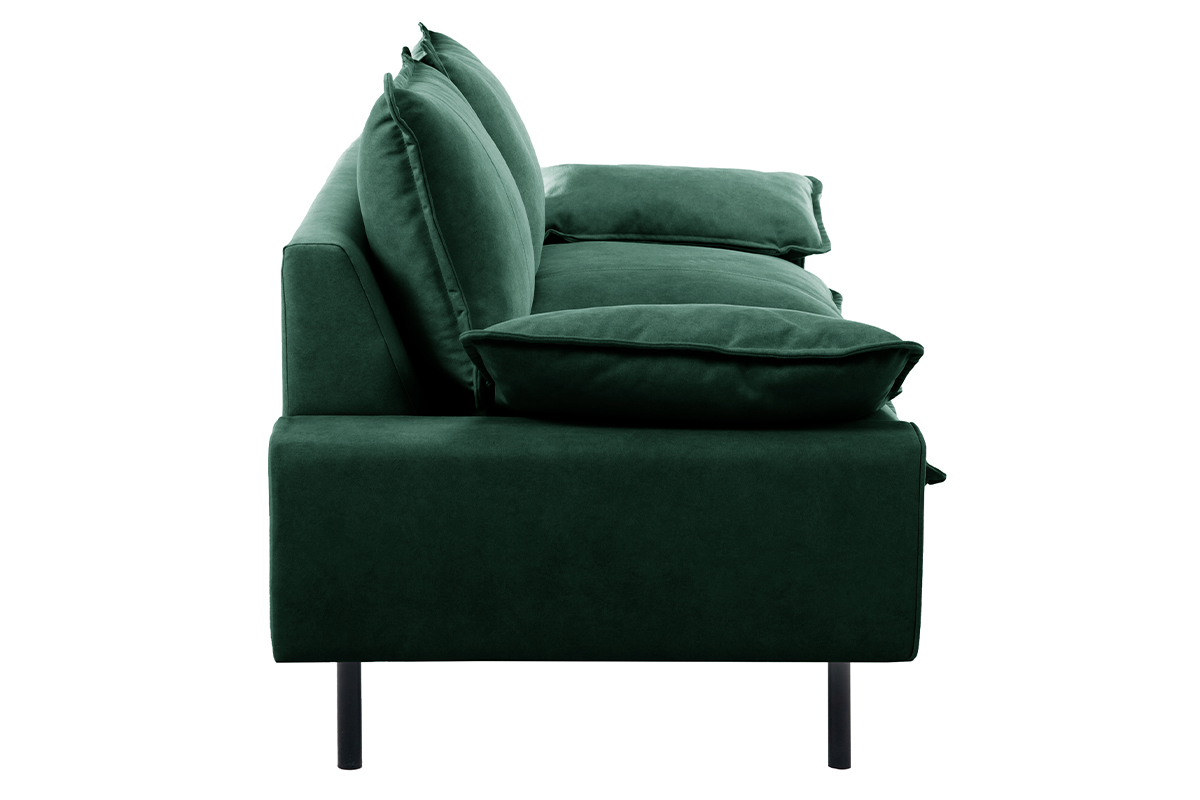 Sof moderno 3 plazas de terciopelo verde oscuro y metal negro DORY
