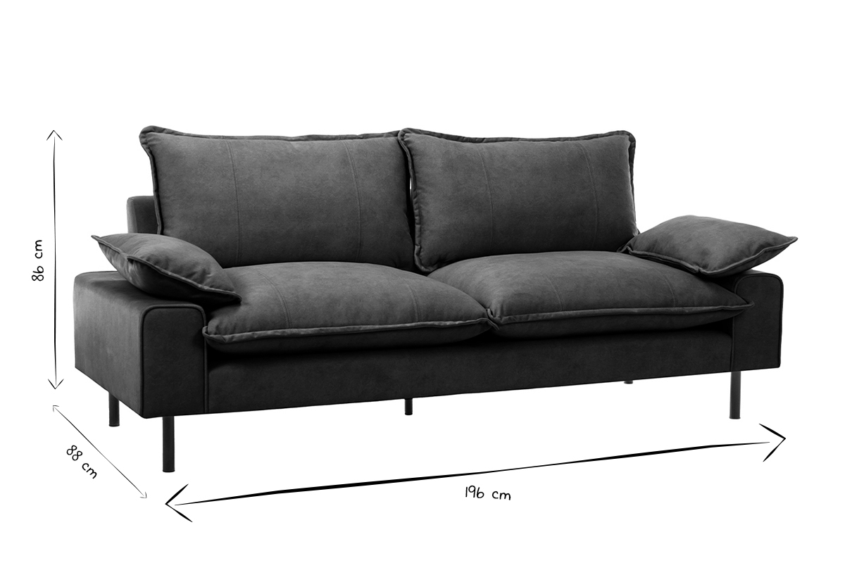Sof moderno 3 plazas de terciopelo verde oscuro y metal negro DORY