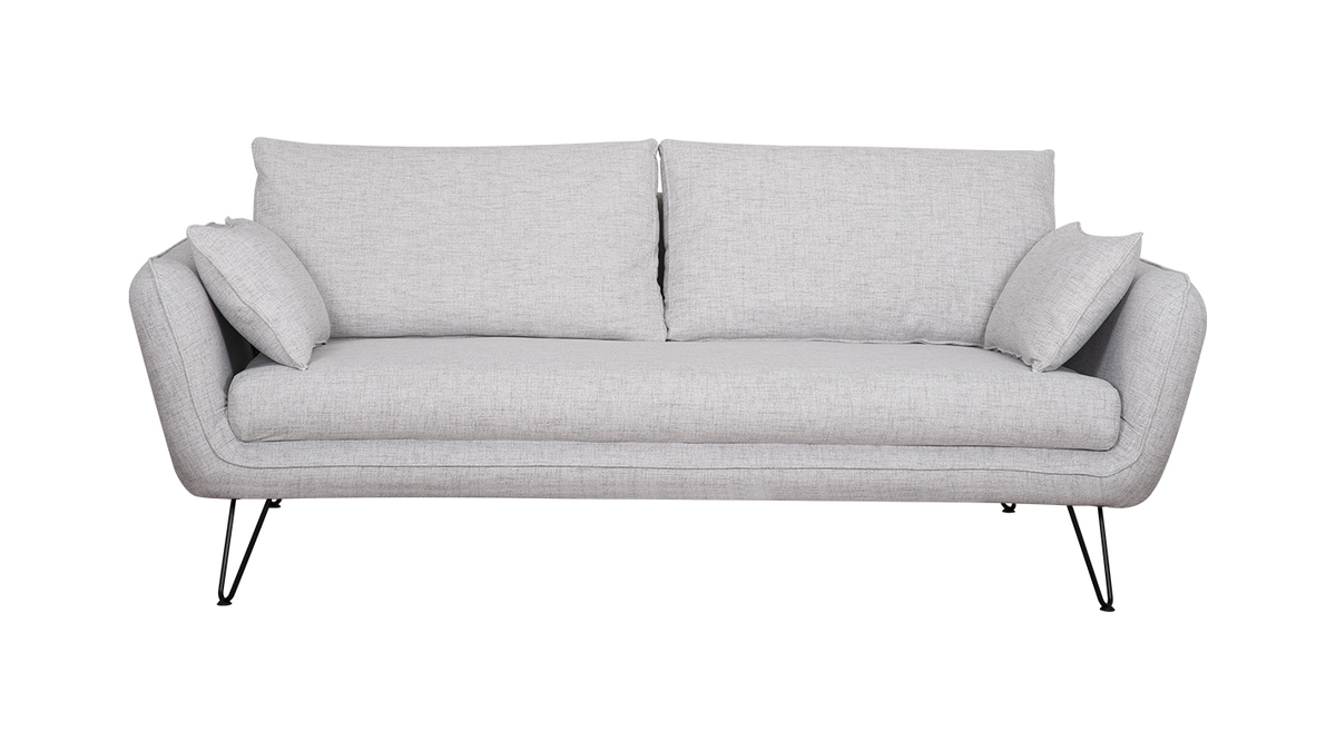 Sofá moderno 3 plazas gris claro con patas de metal negro CREEP - Miliboo