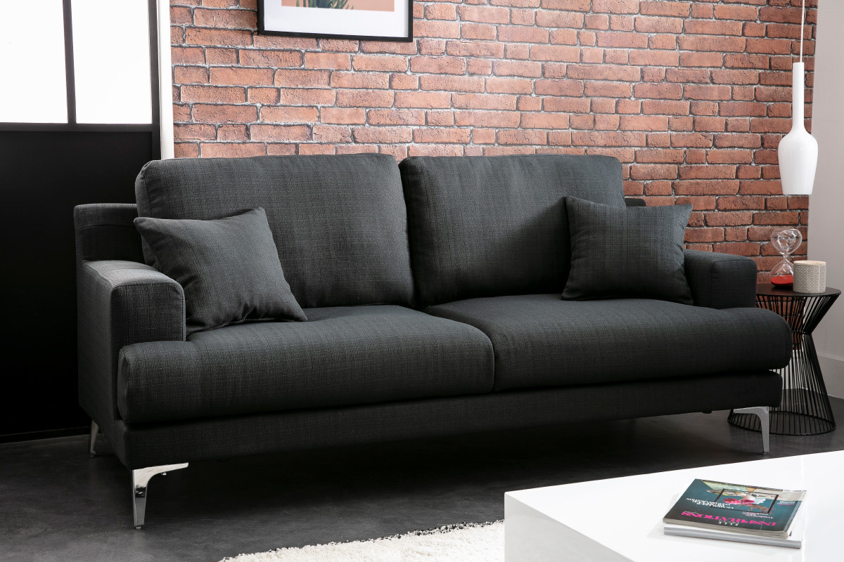 Sof moderno 3 plazas tejido gris oscuro BOMEN