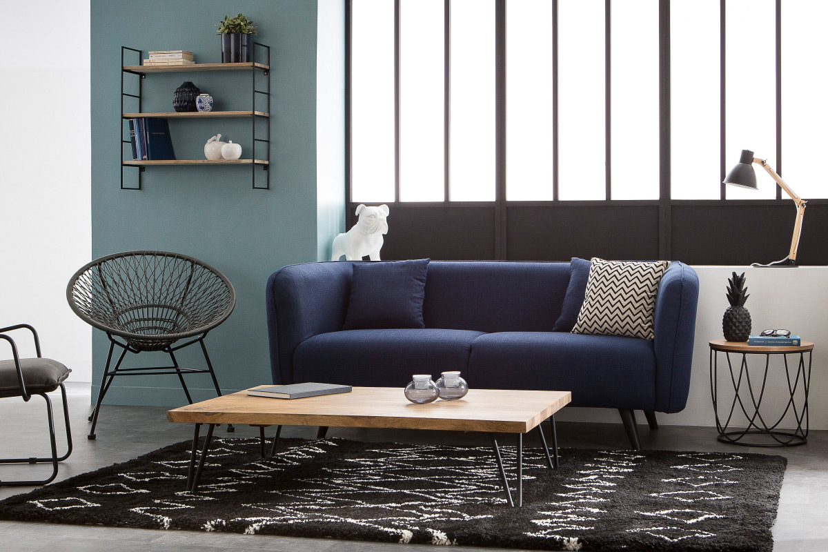 Sof moderno tejido azul oscuro 3 plazas MOONLIGHT