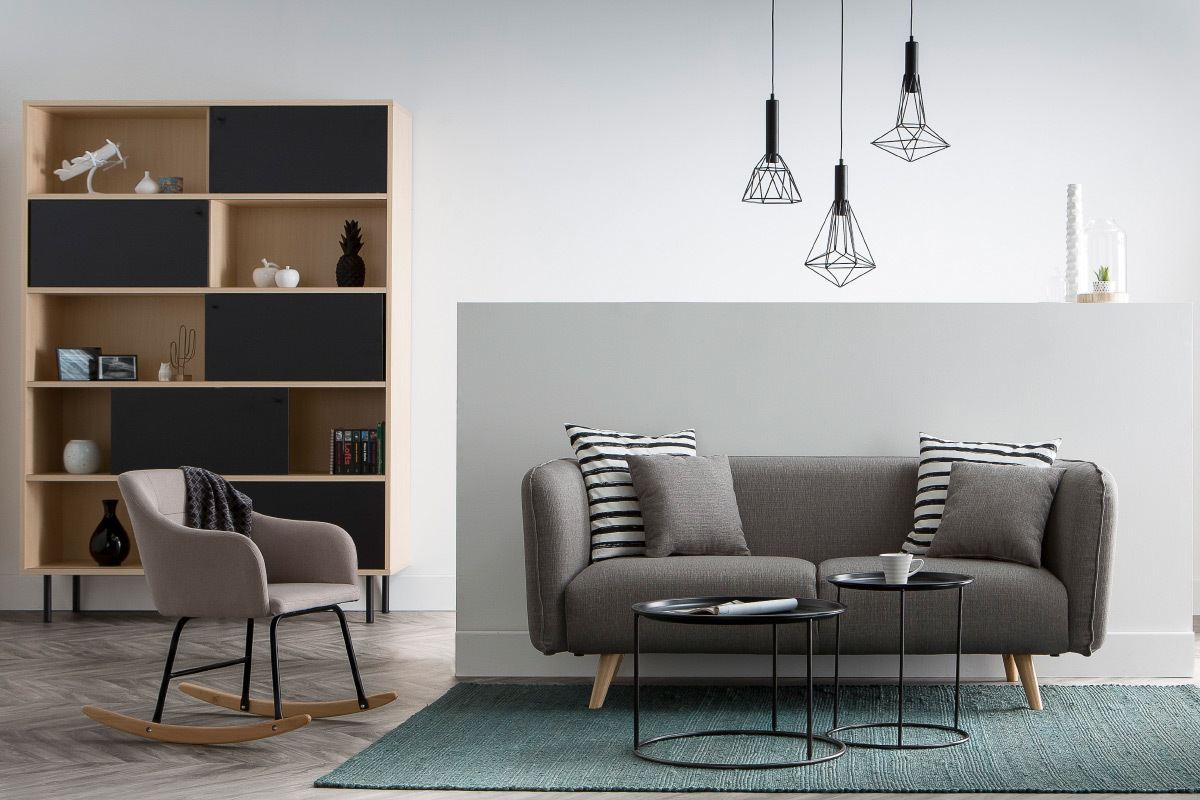Sof moderno tejido gris claro 3 plazas MOONLIGHT