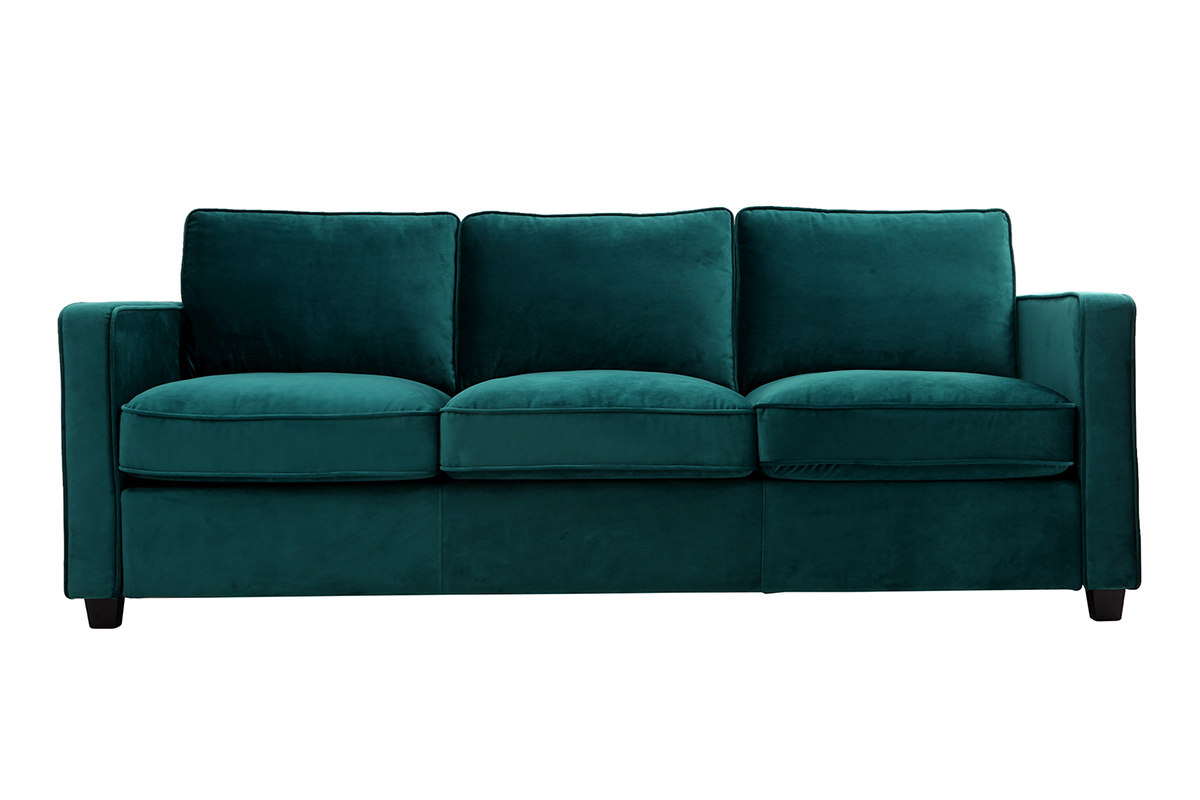 Sof moderno terciopelo azul petrleo 3 plazas BROOKLYN