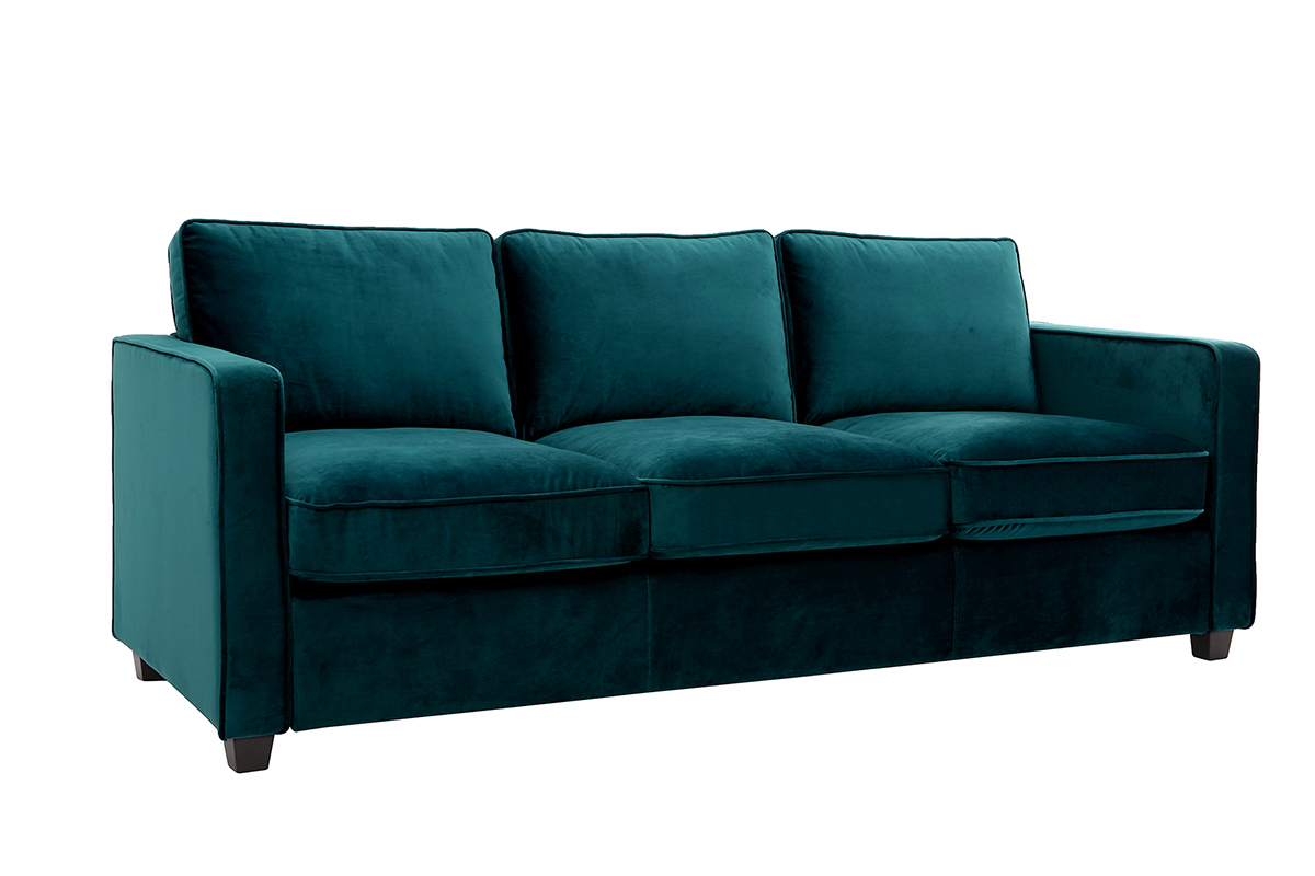 Sof moderno terciopelo azul petrleo 3 plazas BROOKLYN