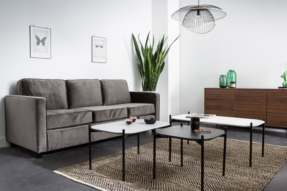 Sof� moderno terciopelo gris oscuro 3 plazas BROOKLYN