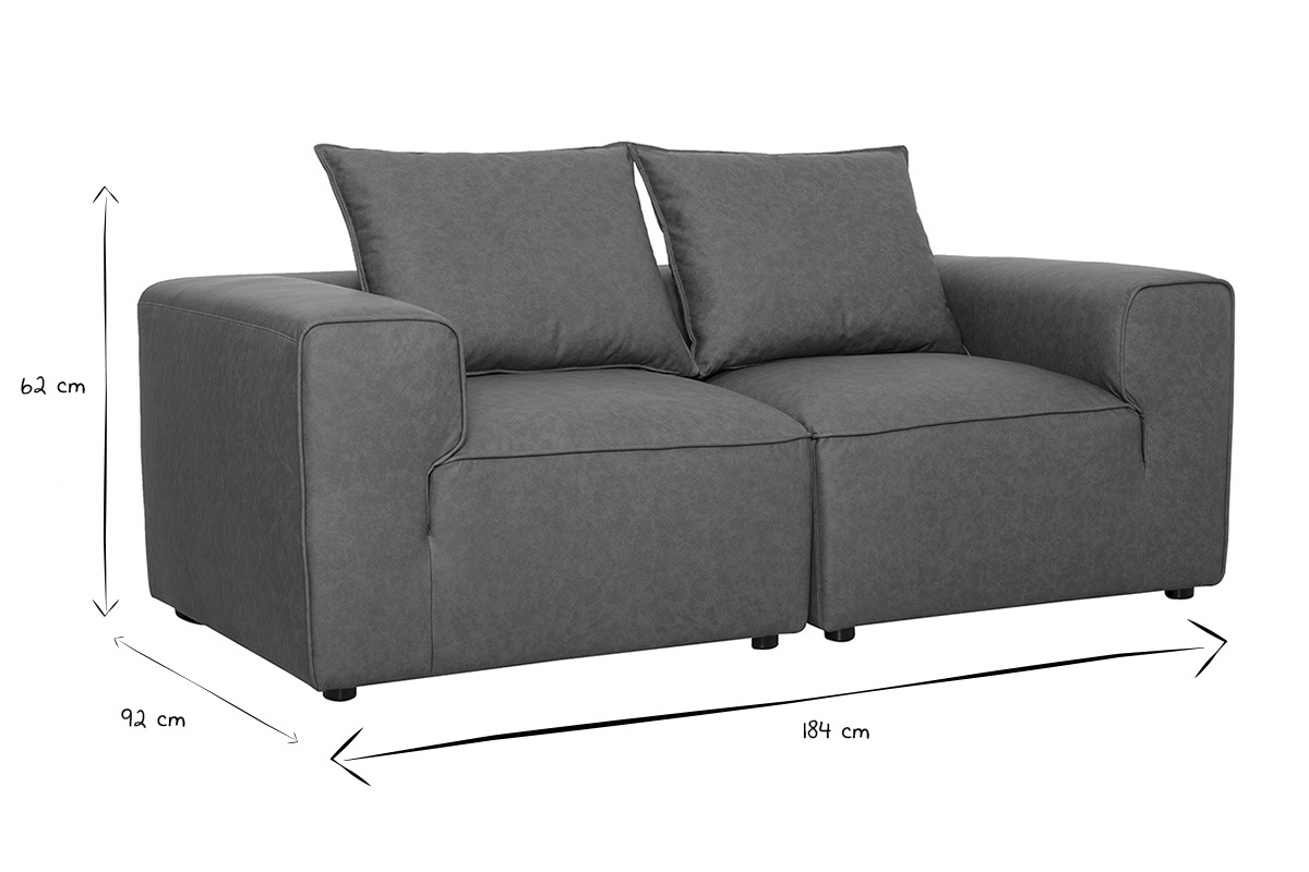 Sof� modular de 2 plazas en cuero marr�n FERGUS