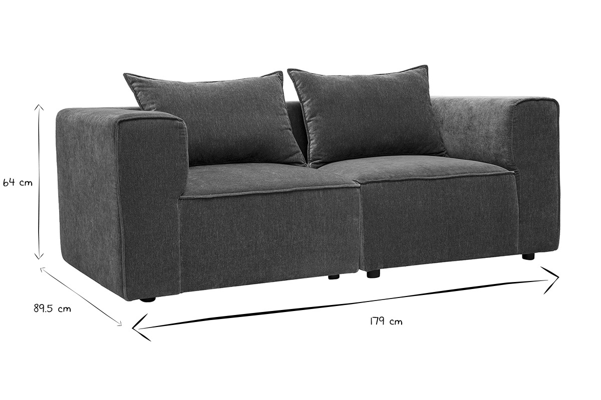Dimensiones del sof� modular de 2 plazas: 89,5 cm de profundidad, 179 cm de ancho, 64 cm de altura.