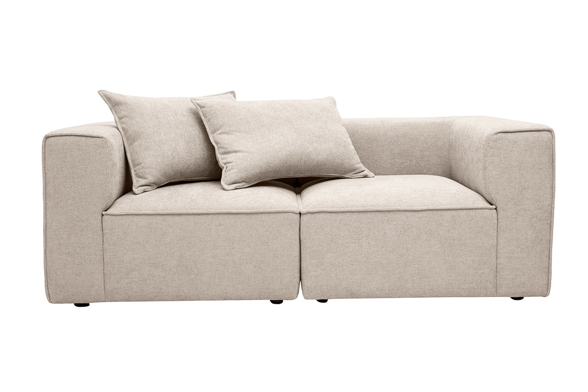 Canap� modular de 2 plazas en tejido con efecto terciopelo texturizado beige, vista frontal.