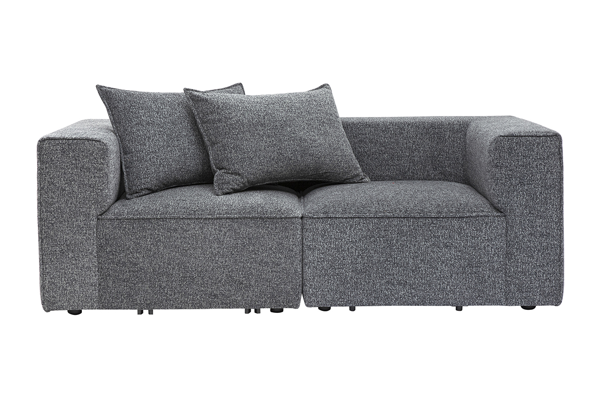 Sof modular de 2 plazas en tela gris oscuro jaspeado KERRY