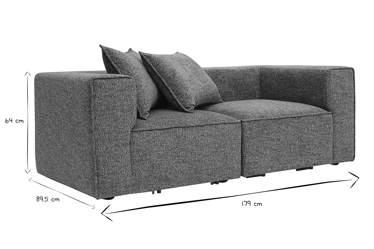 Sof modular de 2 plazas en tela gris oscuro jaspeado KERRY