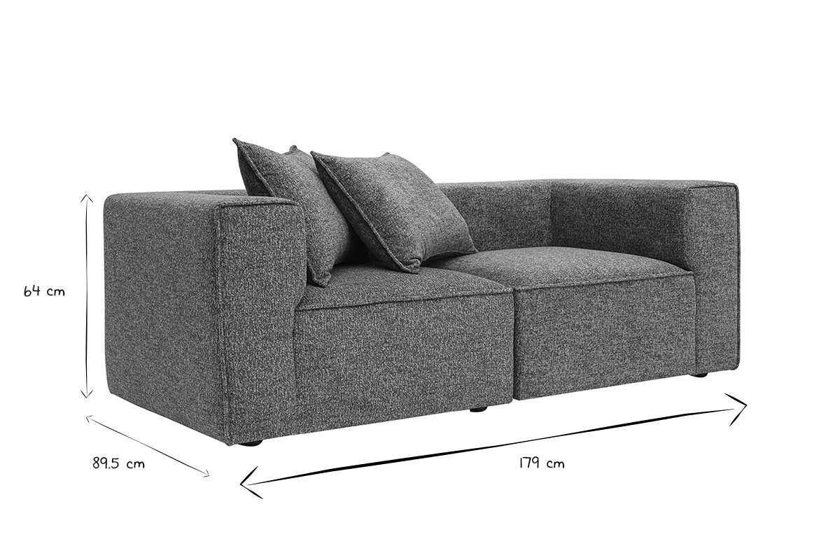 Sof modular de 2 plazas en tela gris oscuro jaspeado KERRY