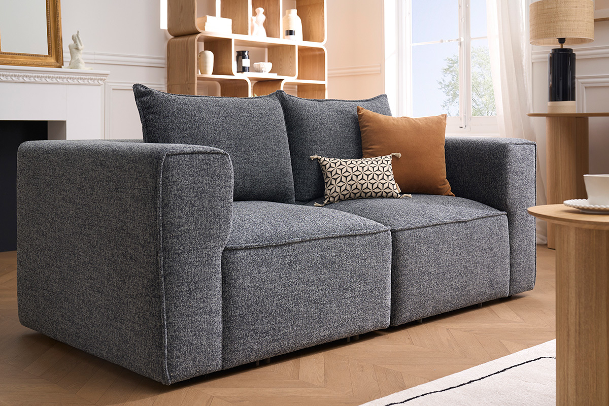 Sof modular de 2 plazas en tela gris oscuro jaspeado KERRY