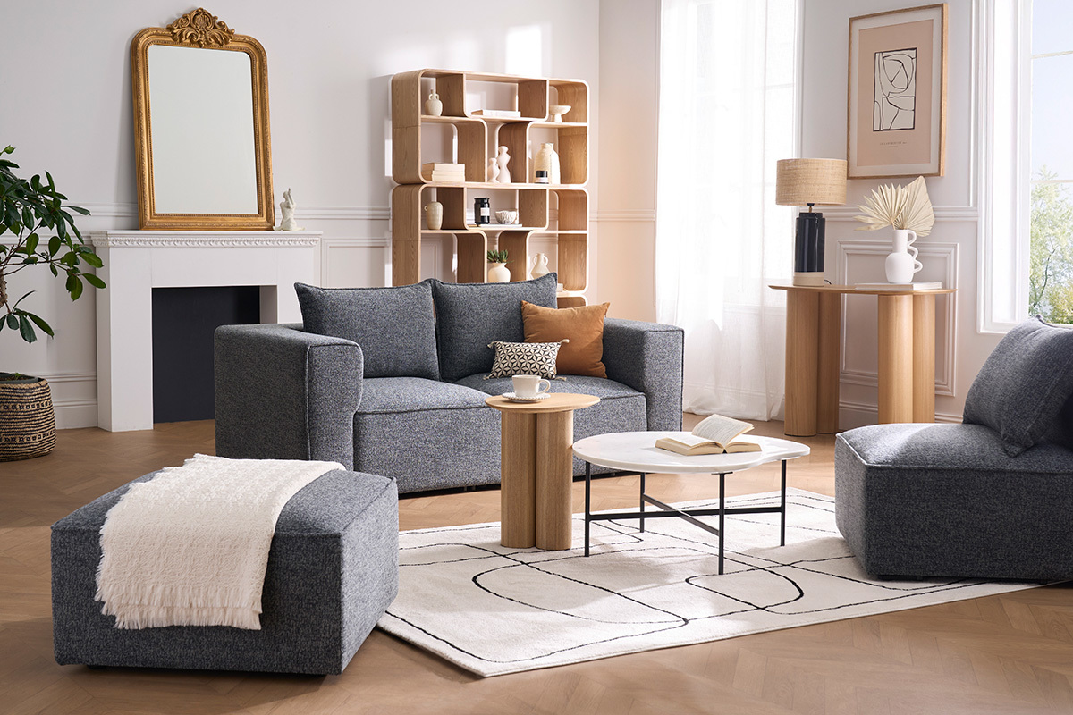 Sof modular de 2 plazas en tela gris oscuro jaspeado KERRY
