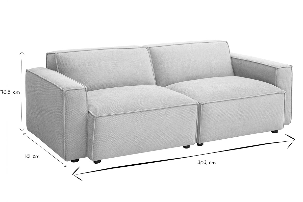 Sof modular de 3 plazas en tela efecto terciopelo texturizado beige SPLIT