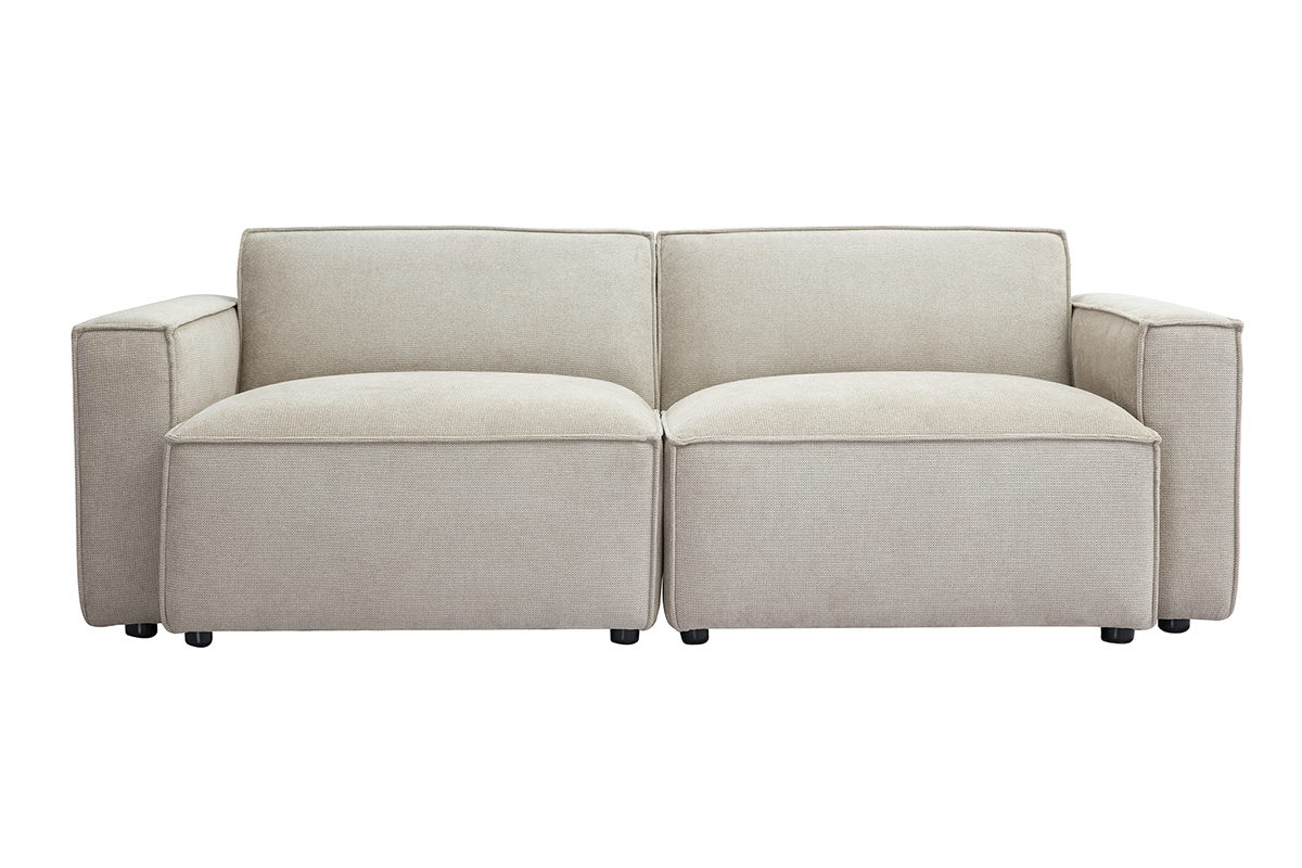 Sof modular de 3 plazas en tela efecto terciopelo texturizado beige SPLIT