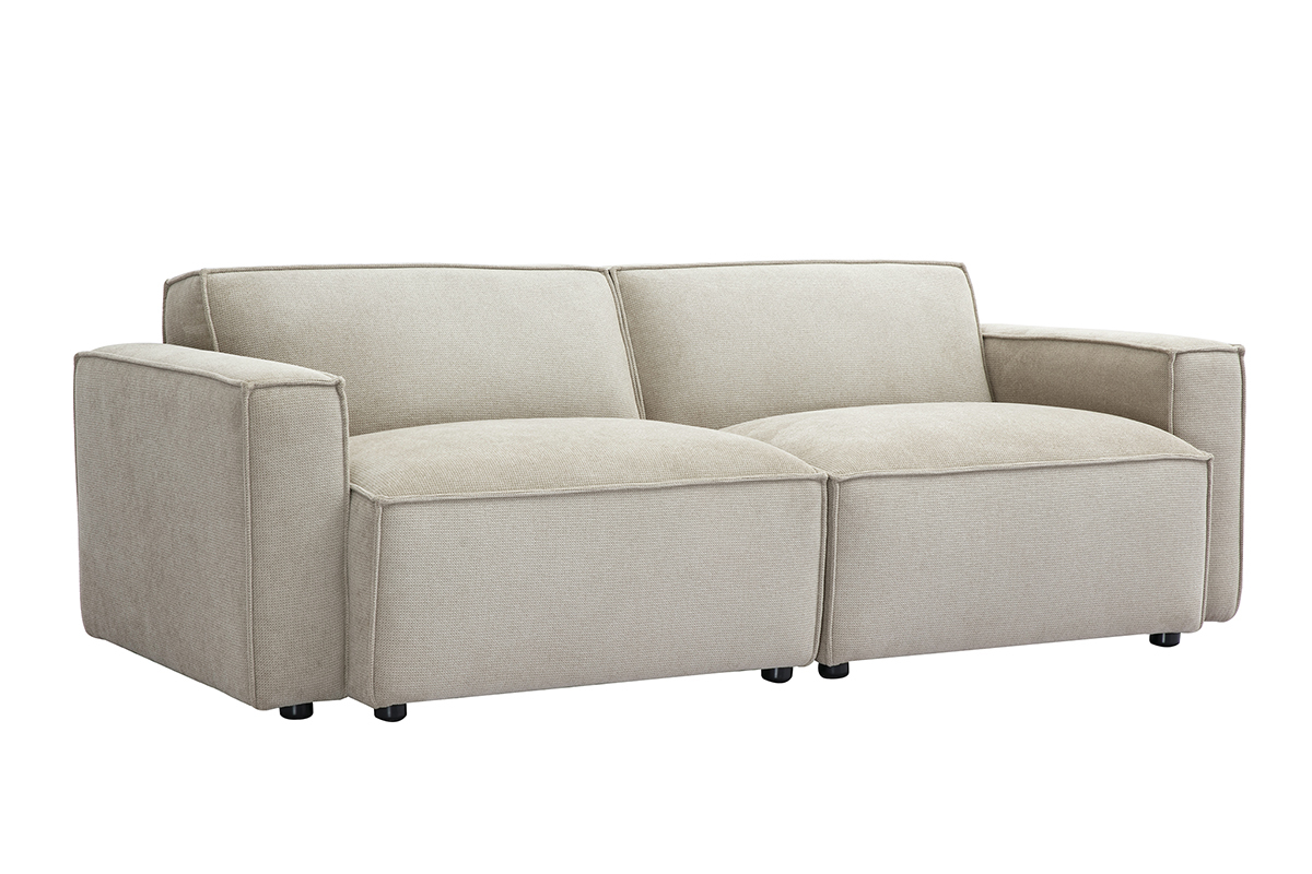 Sof modular de 3 plazas en tela efecto terciopelo texturizado beige SPLIT