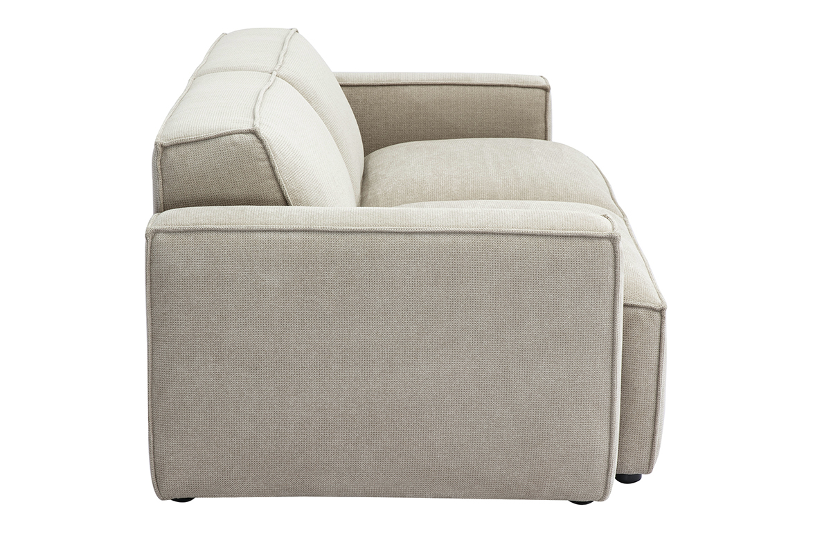Sof modular de 3 plazas en tela efecto terciopelo texturizado beige SPLIT