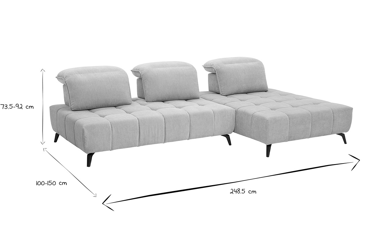 Dimensiones del sof� modular OLMO en negro y blanco: 73,5-92 cm de altura, 100-150 cm de profundidad.