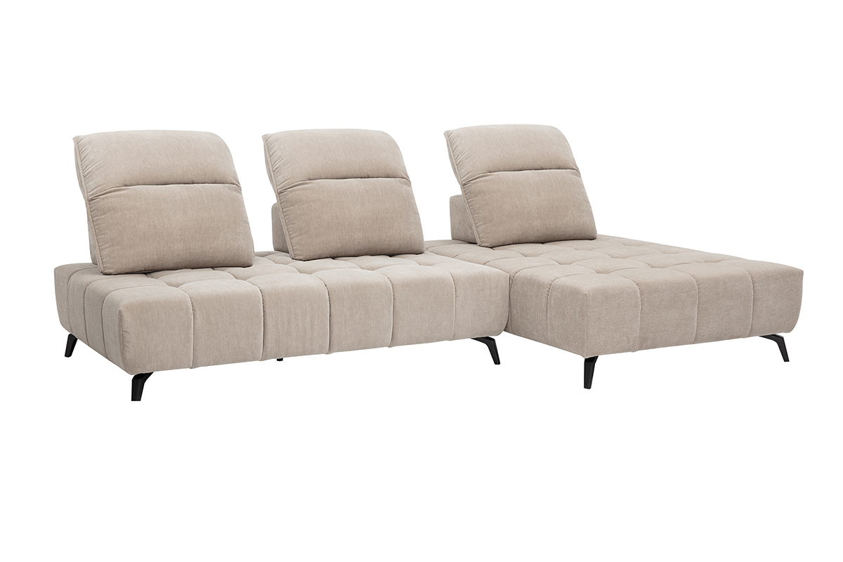 Sof� modular de 4 plazas con cabezales ajustables en tela efecto terciopelo topo y metal negro OLMO