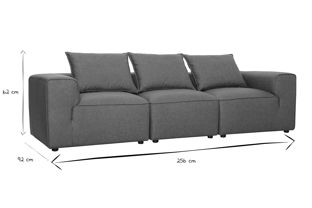 Sof� modular de 4 plazas en cuero marr�n FERGUS