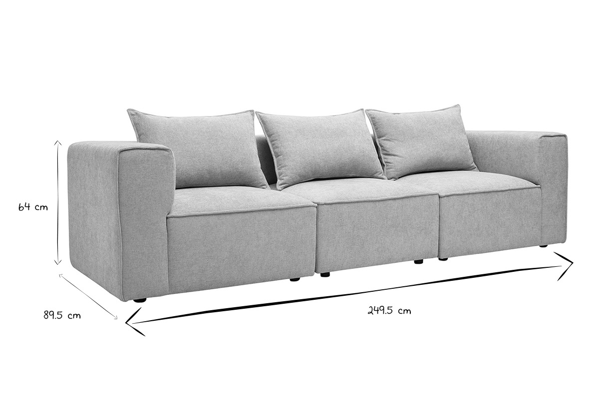 Dimensiones del sof� modular de 4 plazas KERRY en blanco y negro, ancho 249,5 cm, profundidad 89,5 cm, altura 64 cm.