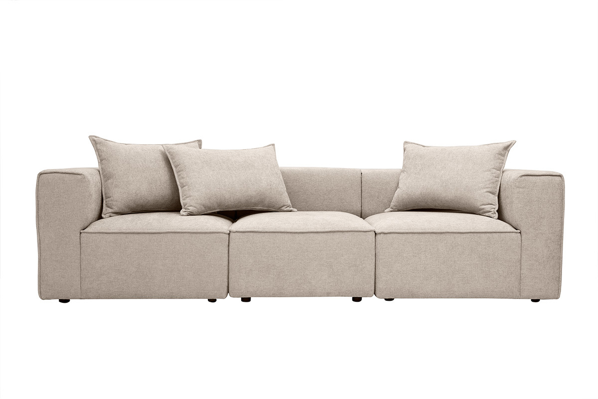 Sof� modular de 4 plazas en tejido con efecto terciopelo texturizado beige KERRY, vista frontal