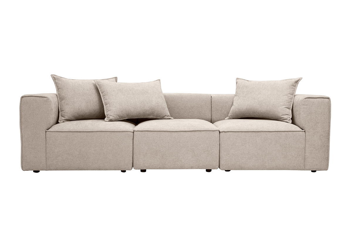 Sof� modular de 4 plazas en tejido efecto terciopelo texturizado beige KERRY