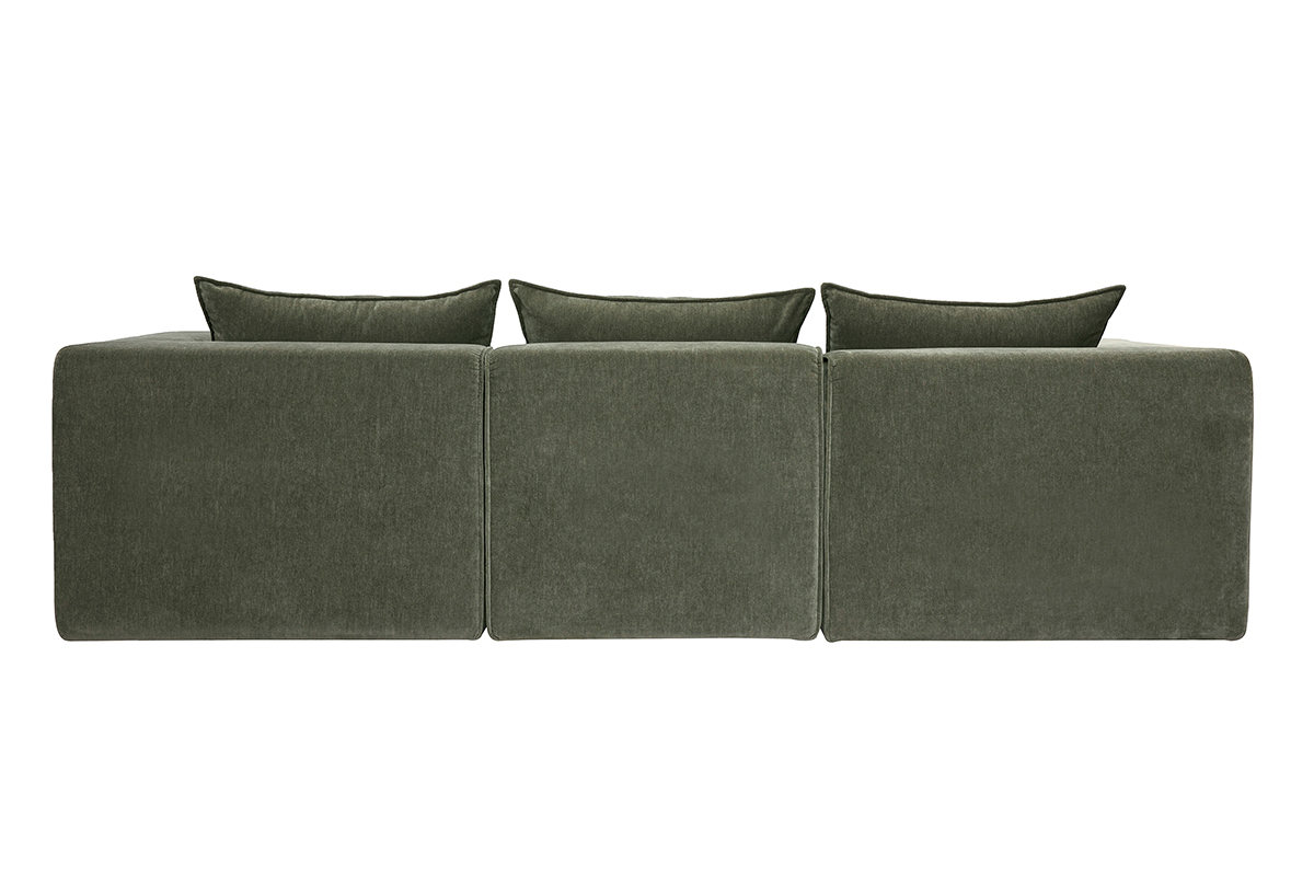 Sof� modular de 4 plazas en tejido efecto terciopelo verde caqui, vista trasera