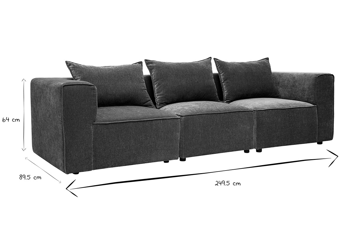 Dimensiones del sof� modular de 4 plazas KERRY en blanco y negro, L249,5 x P89,5 x H64 cm.
