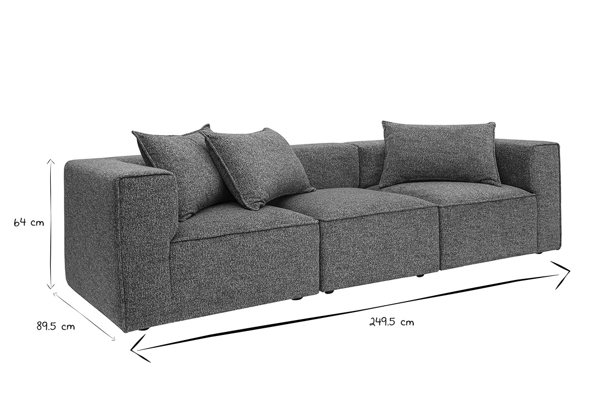 Sofá modular de 4 plazas en tela gris oscuro KERRY