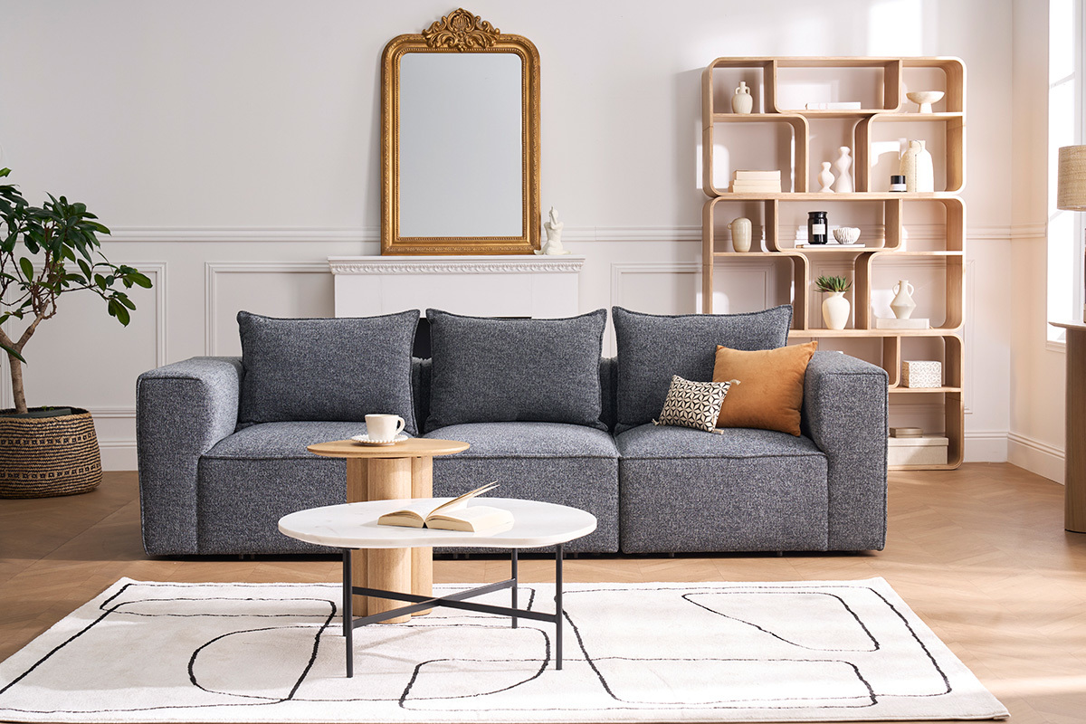 Sof modular de 4 plazas en tela gris oscuro KERRY