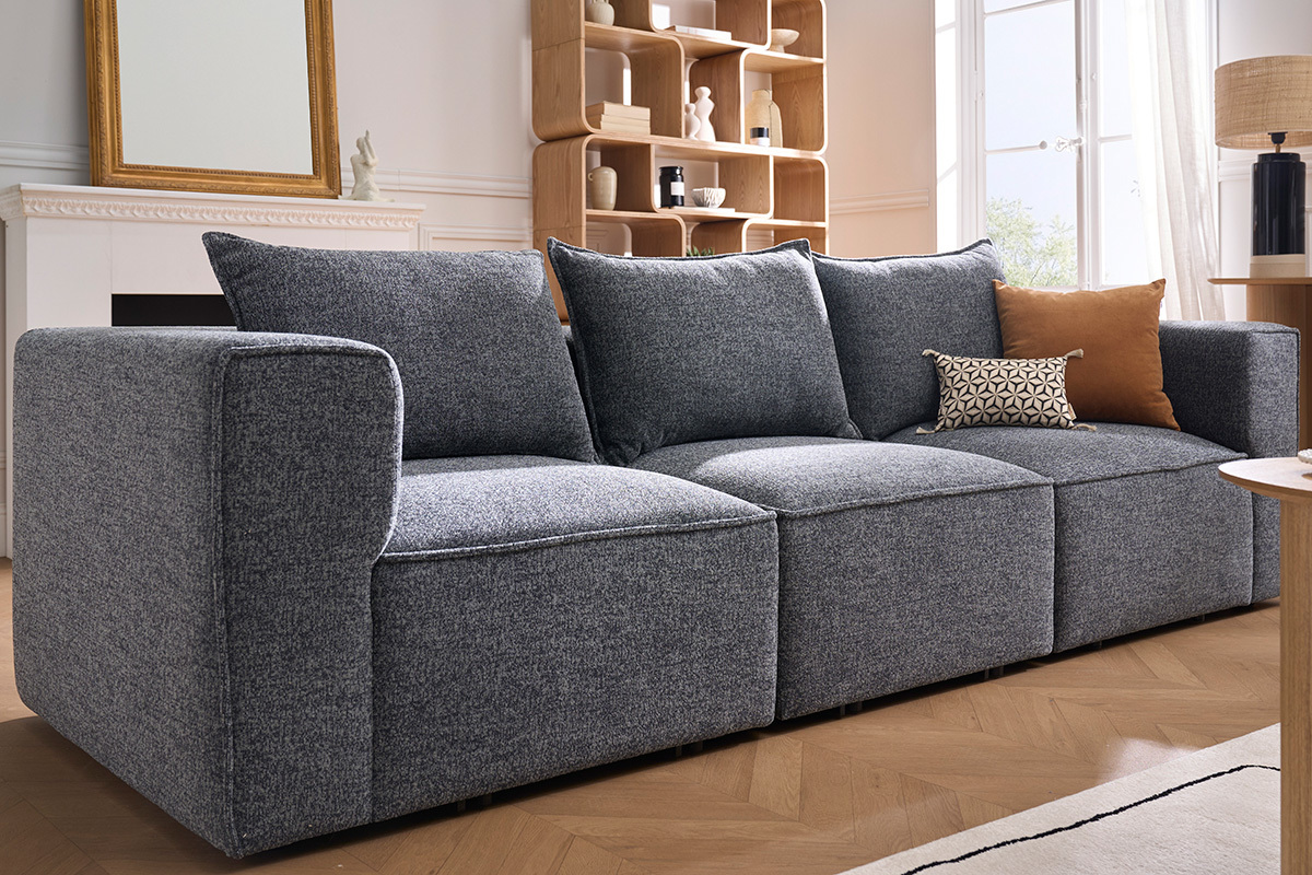Sof modular de 4 plazas en tela gris oscuro KERRY