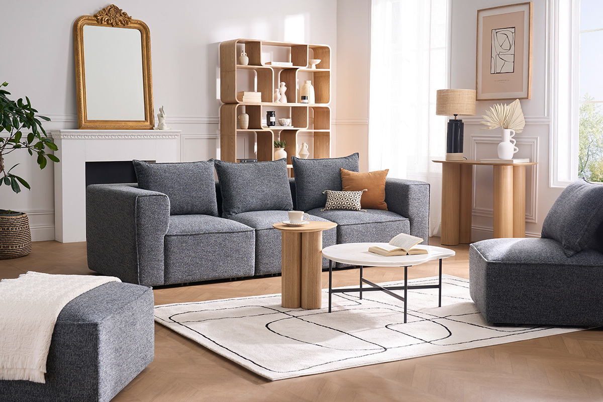 Sof modular de 4 plazas en tela gris oscuro KERRY