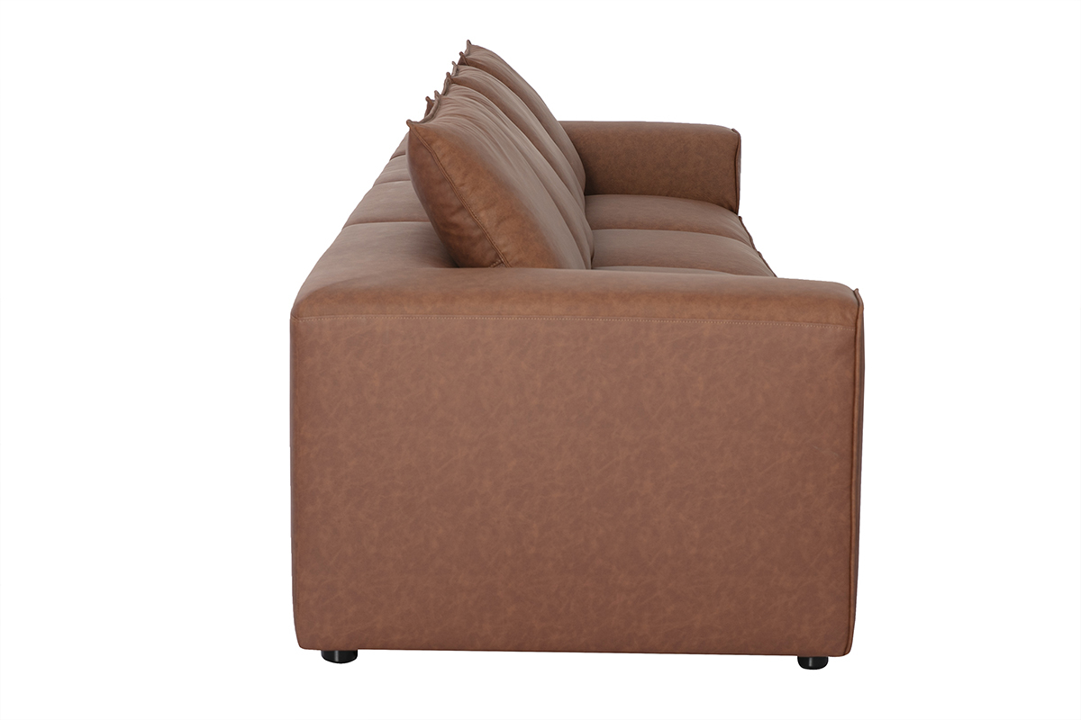 Sof� modular de 5 plazas en cuero marr�n FERGUS vista de perfil