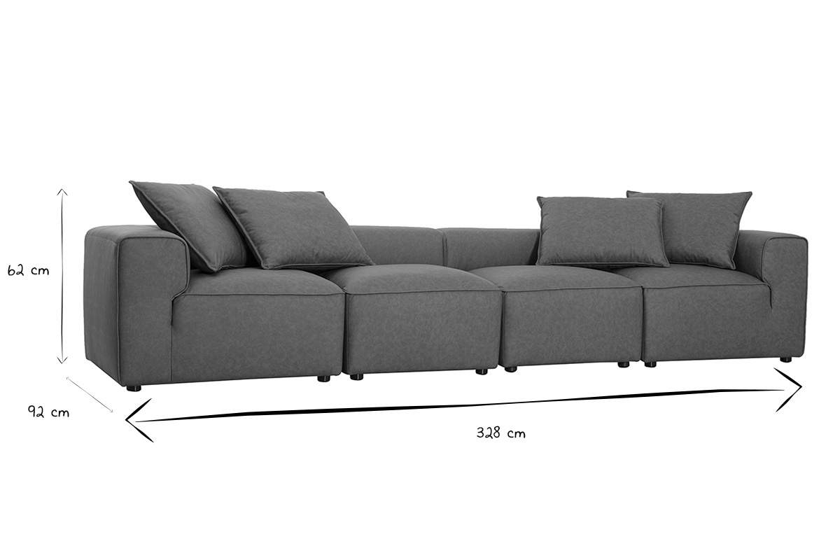 Dimensiones del sof� modular FERGUS: L328 x P92 x H62 cm en negro y blanco.