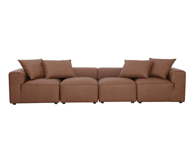 Sof&aacute; modular de 5 plazas en cuero marr&oacute;n FERGUS