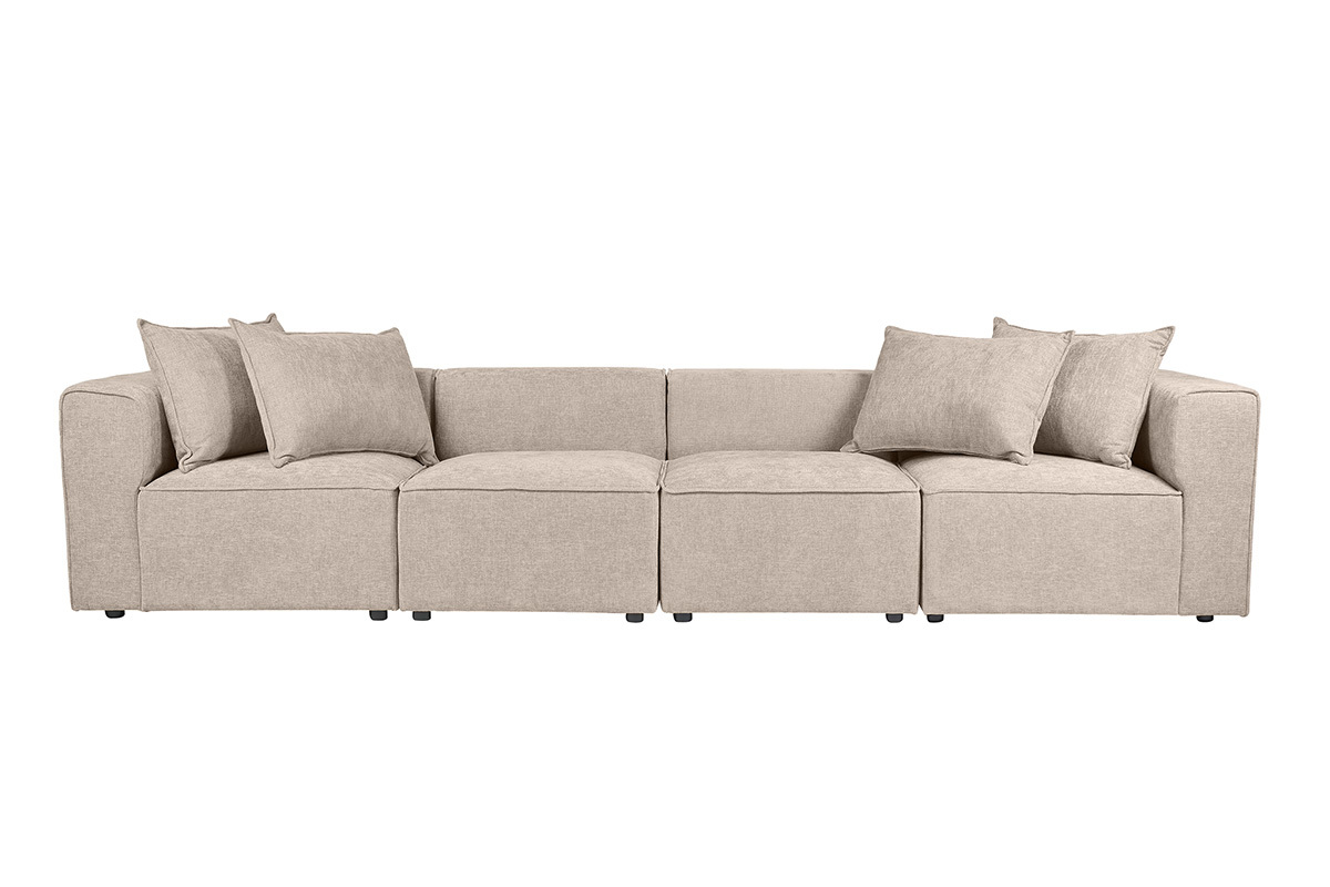 Sof� modular de 5 plazas en tejido con efecto terciopelo texturizado beige, vista frontal