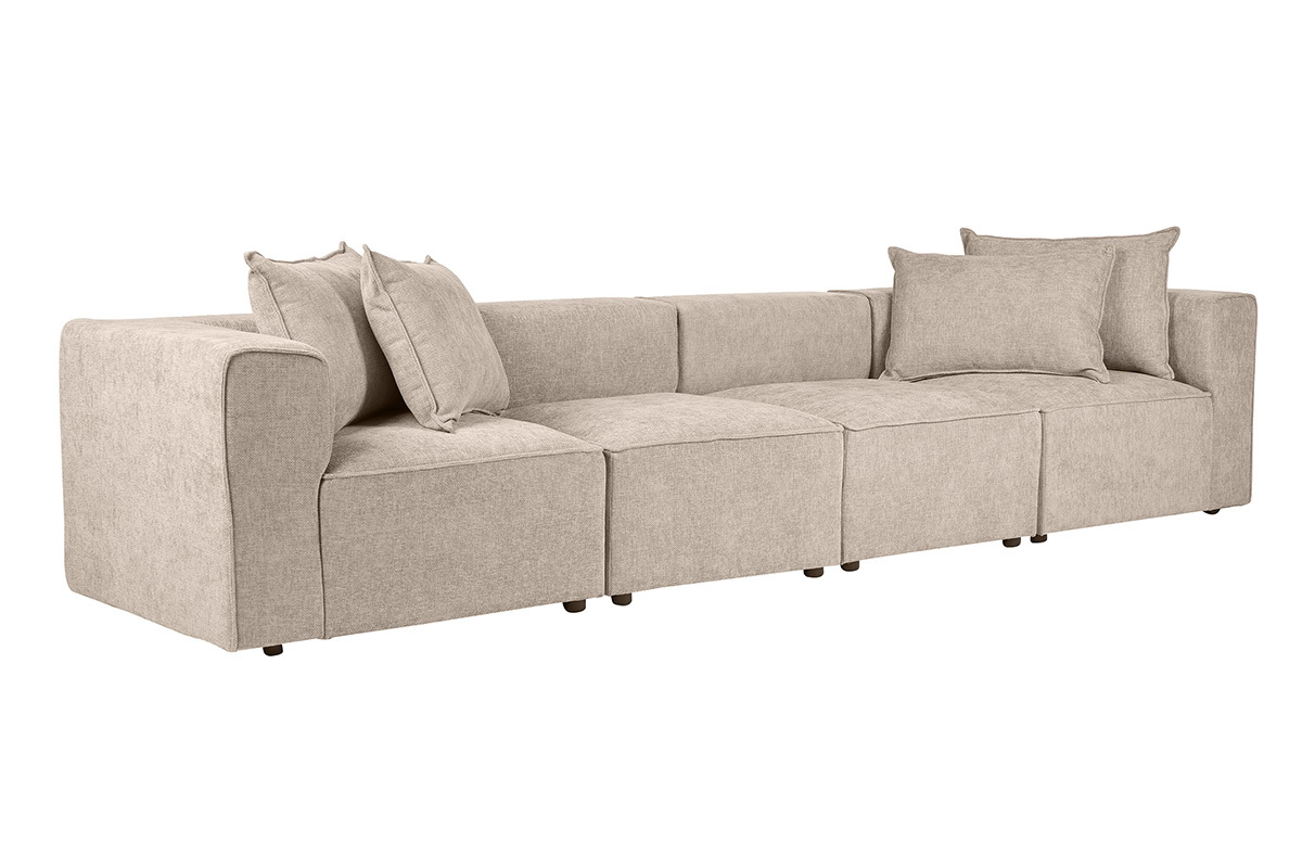Canap� modular de 5 plazas en tejido efecto terciopelo texturizado beige, vista de 3/4.