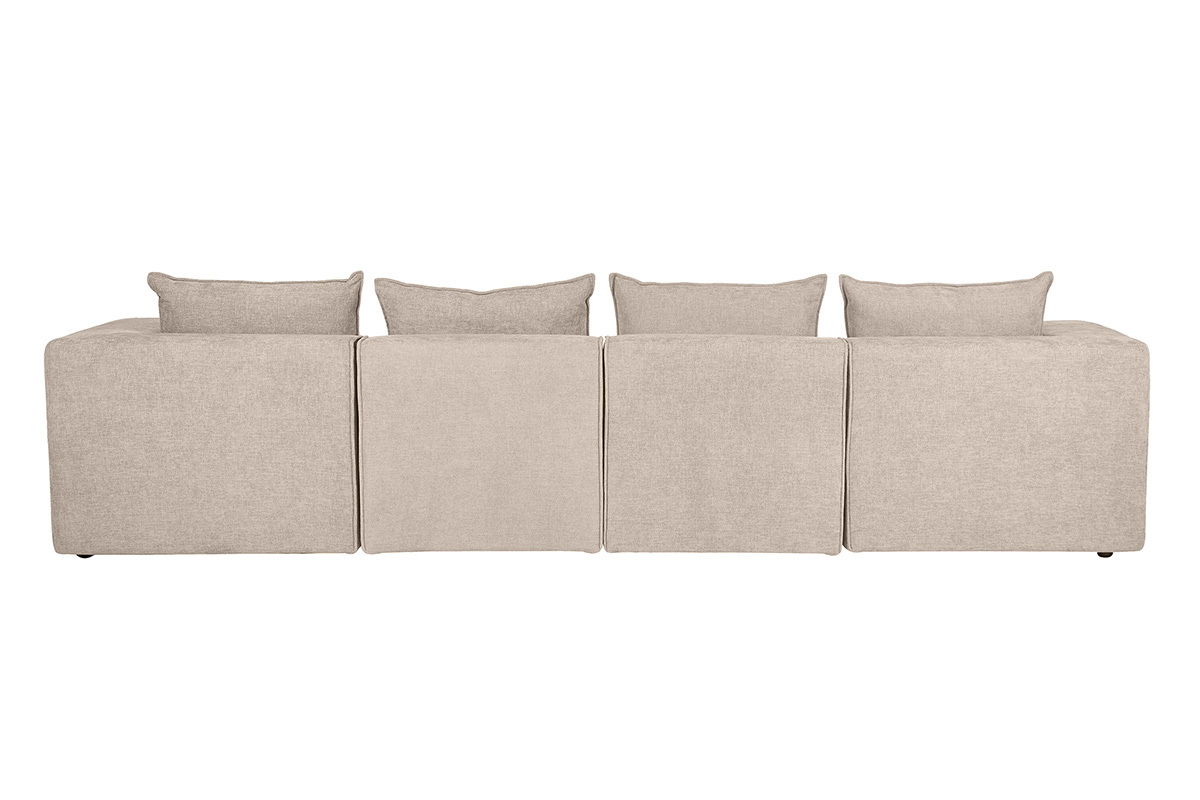 Sof� modular de 5 plazas en tejido con efecto terciopelo texturizado beige, vista trasera